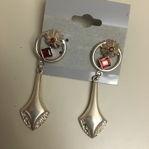 Red and Silver Dangle Earrings